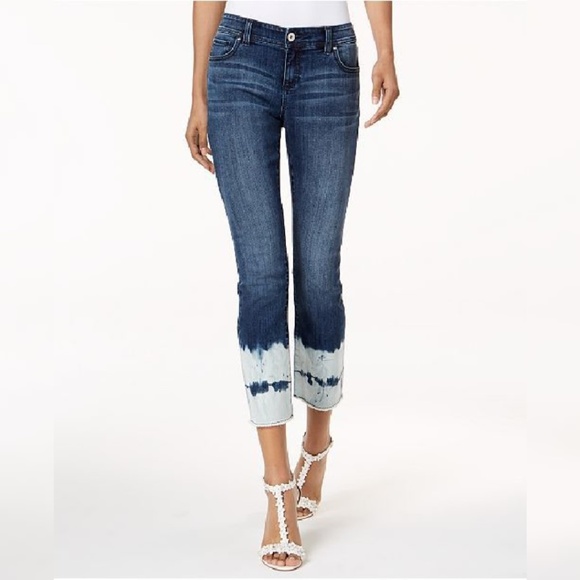 INC International Concepts Denim - INC Petite Tie-Dyed-Cuff Skinny Ankle Jeans